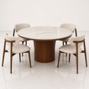 Ver imagem 2 de Mesa de Jantar 80 Cm Base Cilíndrica Nogueira e Tampo Duplo Mármore Quartzito Taj Mahal