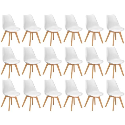 Conjunto 18 Cadeiras de Jantar Eames Wood Leda Design Estofada - Branco