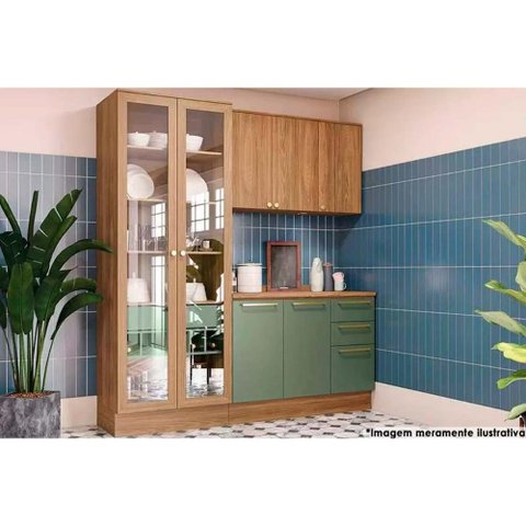 Cozinha Completa Botanic 4 Peças (1 Armário + 1 Balcão + 1 Cristaleira + 1complemento) M656