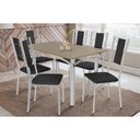 Ver imagem 1 de Conjunto: Mesa de Cozinha Elba Tampo Madeirado C/ Vidro 120cm e 6 Cadeiras Lisboa Cromada/freijo