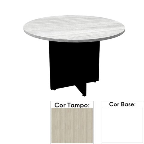 Mesa de Reunião Redonda 110x110cm Pé Painel Pe25 em MDP Nogueira Casablanca e Base Branca