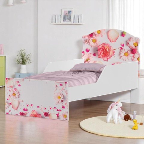Cama Infantil Rosas com Colchão Mini Cama