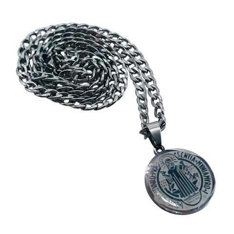 Colar Corrente Medalha de São Bento Inox Laser