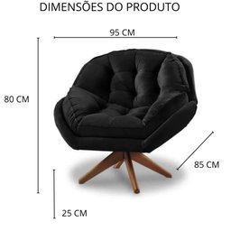 Poltrona Decorativa Estofada Base Giratória Califórnia Cor:preto - 6