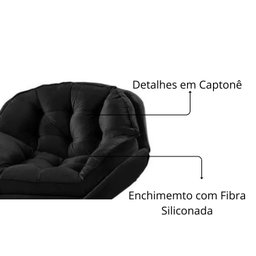 Poltrona Decorativa Estofada Base Giratória Califórnia Cor:preto - 3