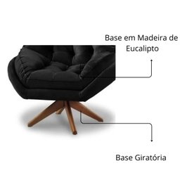 Poltrona Decorativa Estofada Base Giratória Califórnia Cor:preto - 4