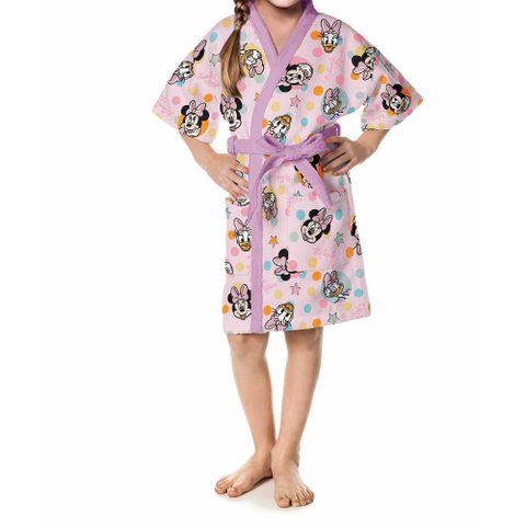 Roupão Atoalhado Infantil Lepper Antialérgico Minnie Kimono com Manga:p