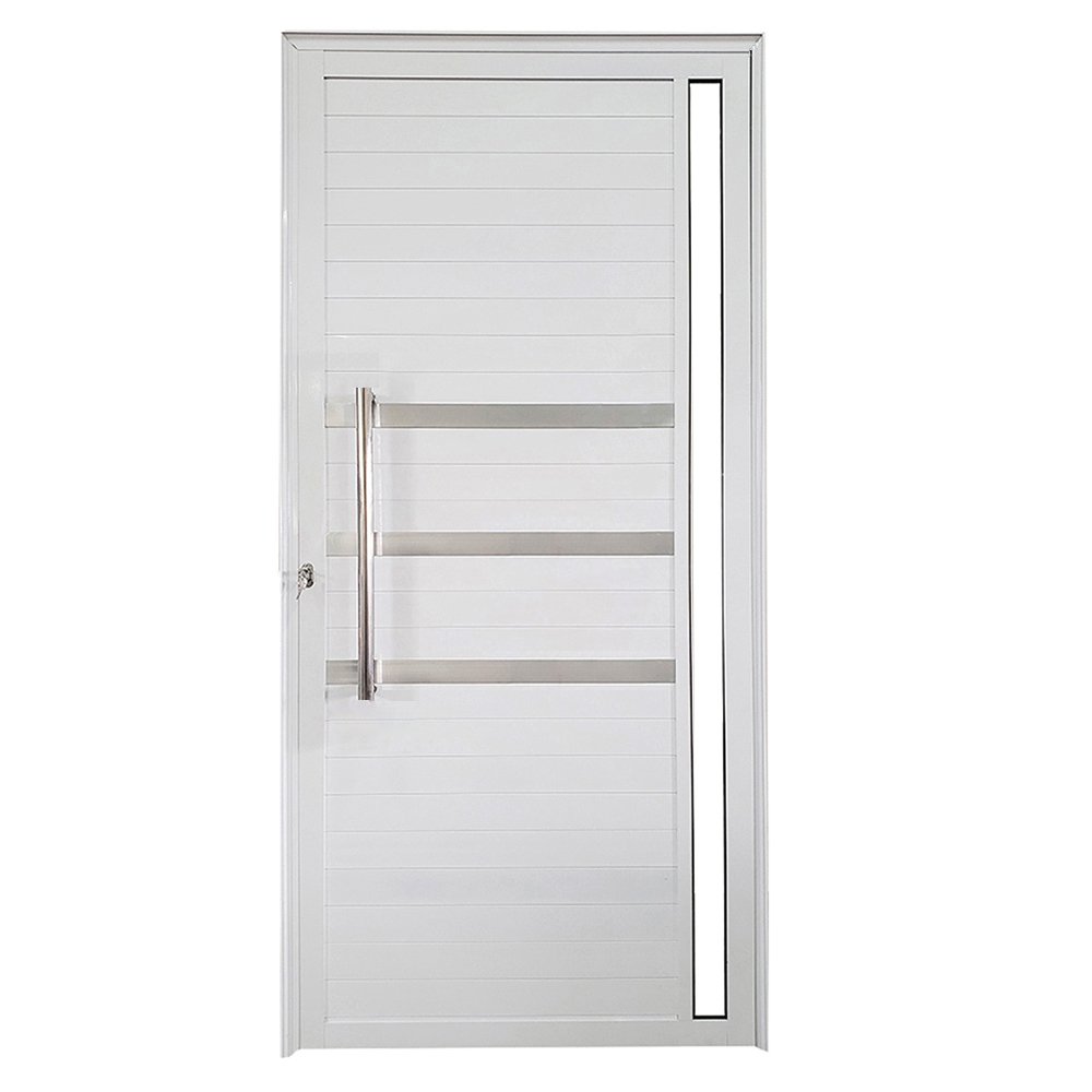 Menor preço em Porta Lambril de Alumínio Branco com Puxador, Friso e Vidro Linha Veneza:Direita/ 210 x 90