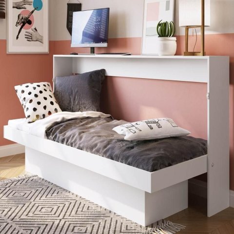Cama de Solteiro Articulada 195,6cm com Prateleira e Nichos Branco