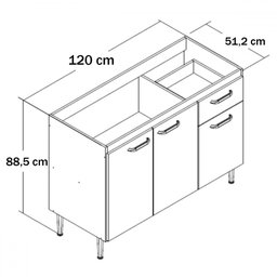 Balcão de Cozinha para Pia 120 Cm 3 Portas 1 Gaveta Ipê/cristalo - Decibal - 3