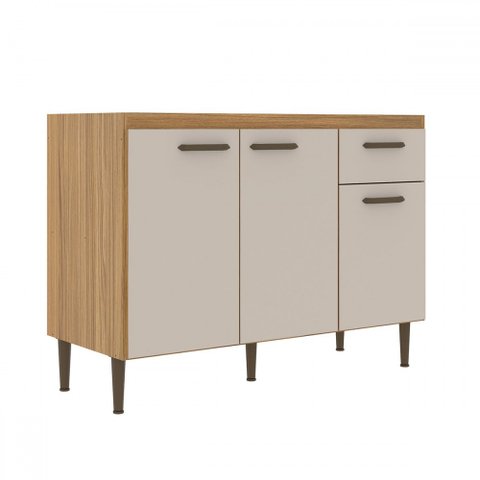 Balcão de Cozinha para Pia 120 Cm 3 Portas 1 Gaveta Ipê/cristalo - Decibal