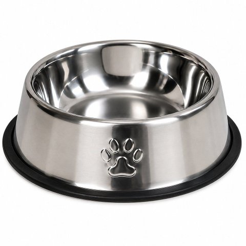 Comedouro Antiderrapante Inox 30cm para Cachorro e Gato Base Emborrachada Alta Durabilidade Buppy Pe