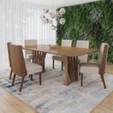 Ver imagem 1 de Conjunto Mesa Adriana 200cm com Vidro 06 Cadeiras Anne Marrom/Nature/Off White