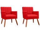 Ver imagem 1 de Kit 2 Poltronas Decorativa Cecília Suede Vermelho Pés Madeira Ms Decor