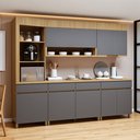 Ver imagem 1 de Cozinha Completa Modulada 5 Peças 8 Portas 4 Gavetas Torre Angular 100% MDF Realeza Premium Cinza/Carvalho/Titânio