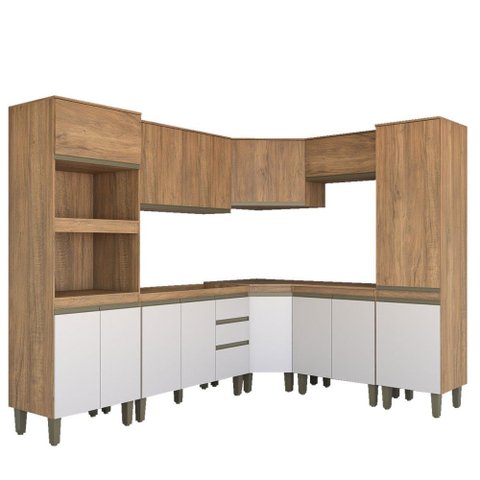 Cozinha Completa Modulada 14 Portas Gavetas Freijó/off White - Panorama Móveis