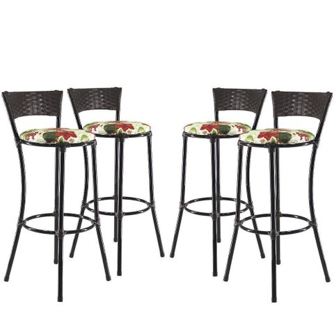 Jogo com 4 Banquetas Alta Forts Vermelho Floral, Fibra Uv Bancada, Área Goumert, Bar, Piscina Balc