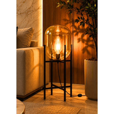 Luminária de Chão Piso 75cm Globo Vidro Âmbar Coluna Pedestal Moderno Industrial Lv-Amb-2 Gimpo