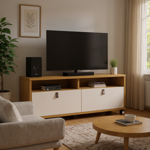 Rack para Tv Pequim 55 Polegadas 2 Gavetas Rodízios Cromados:naturale/off White