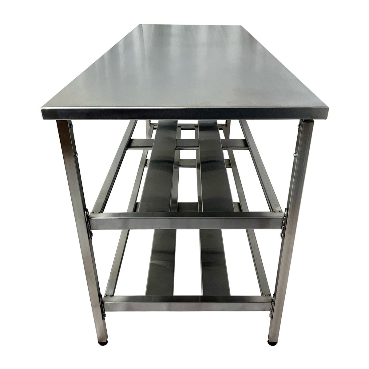 Mesa Aço Inox Industrial 180x70x90 Cm Prateleiro Duplo Fenestrado Nortinox - 3