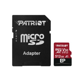 Cartão 512GB Micro SDXC com Adaptador SD, Classe 10 U3, Velocidade até 100MB/s, Patriot Ep Series
