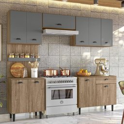 Cozinha Compacta Pepper com Balcão Carvalho/Chumbo - Nicioli - 2