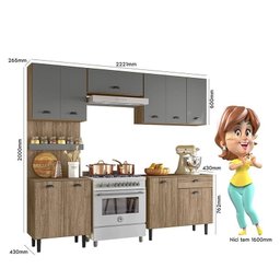 Cozinha Compacta Pepper com Balcão Carvalho/Chumbo - Nicioli - 7