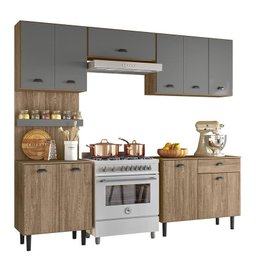 Cozinha Compacta Pepper com Balcão Carvalho/Chumbo - Nicioli - 1