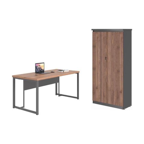 Conjunto para Escritório Lumila 2 Portas MDP 180cm Noce Preto Casah