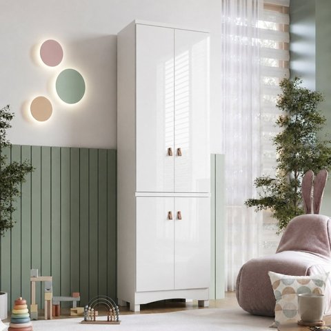 Armário Multiuso 4 Portas 61,7cm 100% MDF Pupilo Espresso Móveis Branco/Brilho