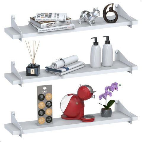 3 Prateleiras Suspensa Estilo Industrial Madeira 60cm Fs B:branco