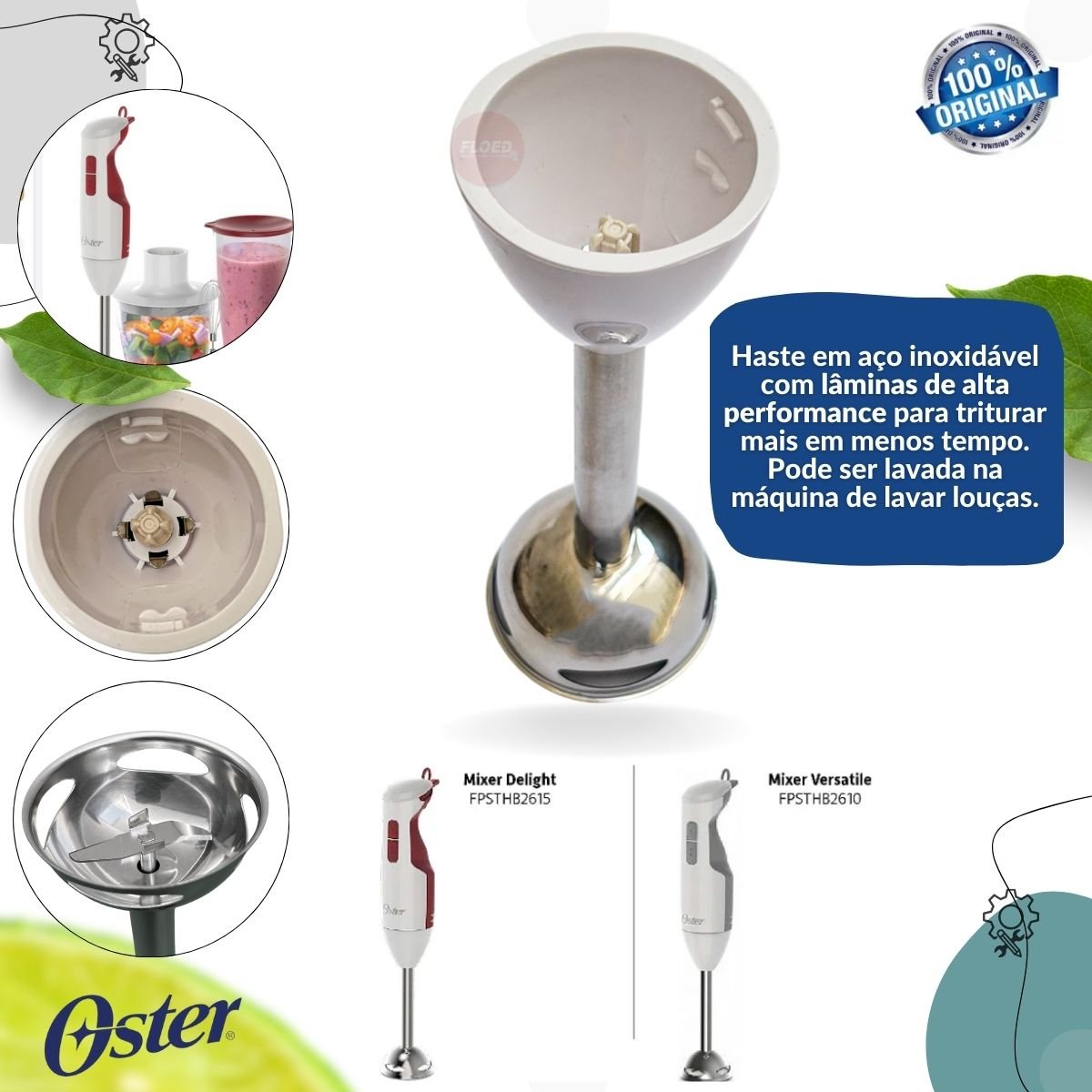 Faca Eixo Batedor Branco P/ Mixer Oster 2610 / 2615 Original - 2