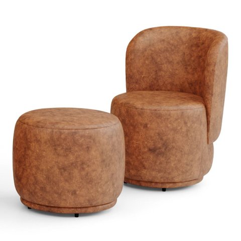 Poltrona Decorativa com Puff Orgânico Molly Couríssimo Caramelo - Desk Design