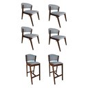 Ver imagem 1 de Kit com 4 Cadeiras Kethellen Premium com 2 Banquetas Ana em Madeira Maciça Mel Linho Cinza