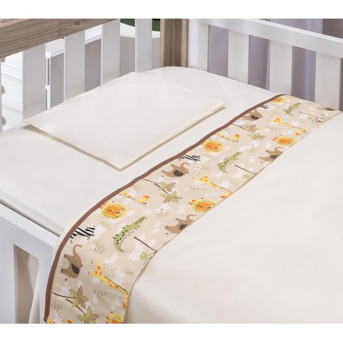 Lençol de Berço para Bebe Menino Azul 3 Peças Algodão Safari Animais:bege Safari