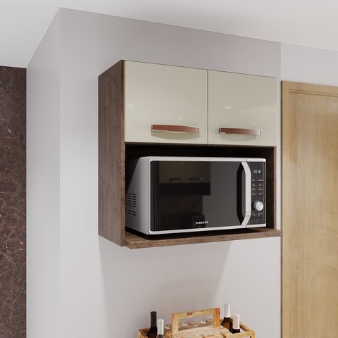 Armário Aéreo Modulado para Microondas Fidelitá LISBOA70CM 2 Portas Noce/Off-White