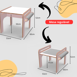 Mesa e Cadeira Infantil Educativa Evolutiva Montessori -cool - Sal Rosa - 3