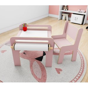 Mesa e Cadeira Infantil Educativa Evolutiva Montessori -cool - Sal Rosa