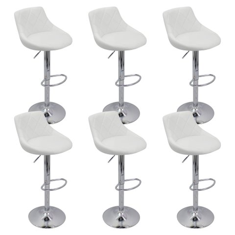 Kit 6 Banquetas Milano Carmel Estofada Giratória C/ Regulagem - Branco