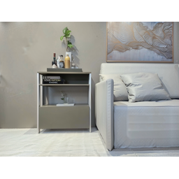 Aparador Multifuncional com Porta Basculante Mesinha, Mesa de Apoio,  Sala, Cozinha Branco e cinza - 2
