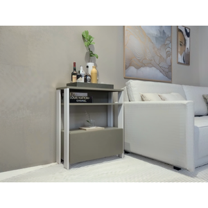 Aparador Multifuncional com Porta Basculante Mesinha, Mesa de Apoio,  Sala, Cozinha Branco e cinza