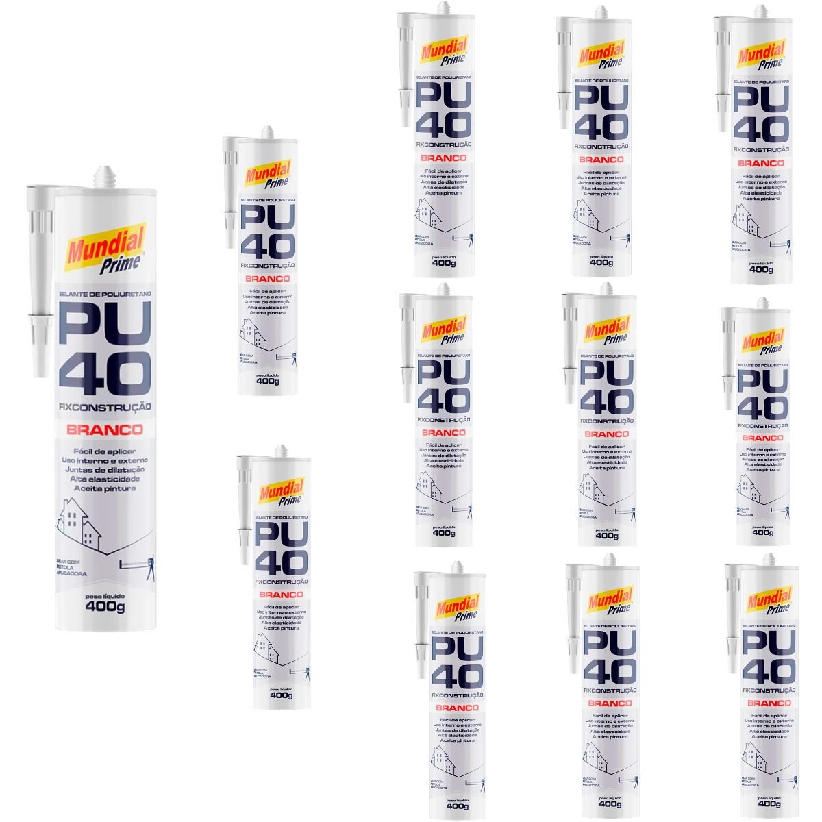 Kit 12 Silicone Selante Pu 40 Mundial Prime 400g Branco - 3