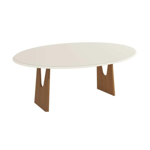 Mesa Multiuso Cozinha Mila Madeira Maciça c/ Tampo Madeirado c/ Vidro 180x105cm Carvalho/Off White