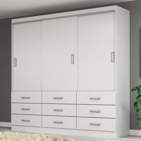 Guarda-roupa Casal Honduras 3 Portas 9 Gavetas Branco - Pnr Móveis