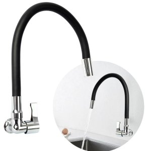 Torneira Gourmet Cozinha Parede Flexível Articulada com Borracha Preta e Base Metalica