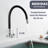 Torneira Gourmet Cozinha Parede Flexível Articulada com Borracha Preta e Base Metalica - 3