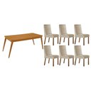 Ver imagem 1 de Sala de Jantar Completa Havana C/ Tampo Madeirado Canto Curvo 180x90cm e 6 Cadeiras Dakota Naturale