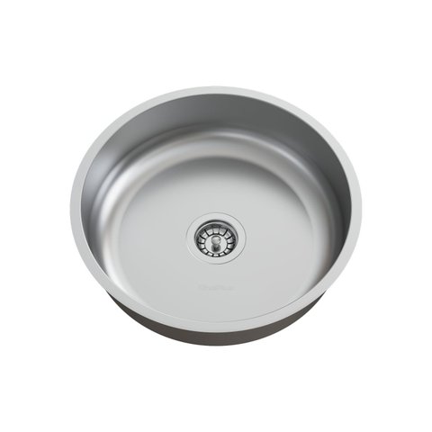 Cuba para Pia de Cozinha em Aço Inox Redonda 37x37x10cm Alto Brilho com Válvula Ghelplus Cinza