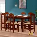 Ver imagem 1 de Mesa De Jantar 160cm Madeira Maciça 6 Lugares Estofados Castanho Shop JM