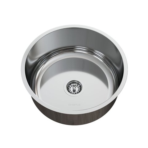 Cuba para Pia de Cozinha em Aço Inox Redonda 37x37x15cm Alto Brilho com Válvula Ghelplus Cinza